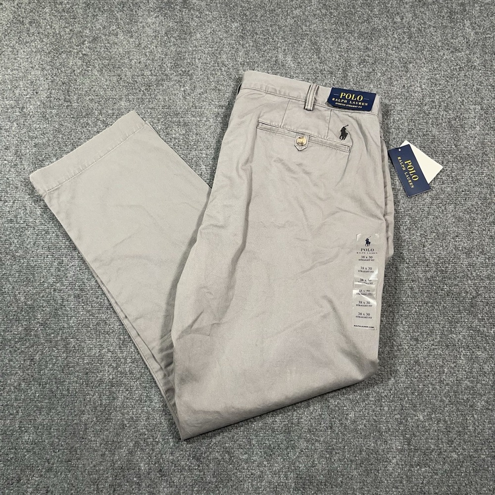 NWT Polo Ralph Lauren The Polo Chino Pants Mens 38x32 Gray Stretch Loose Fit